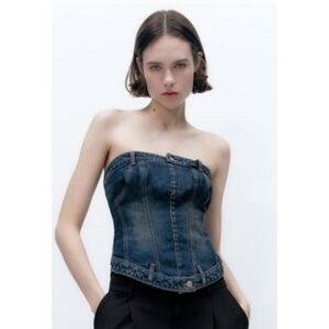 NEW Zara Denim Back Zip Corset Top Size XS